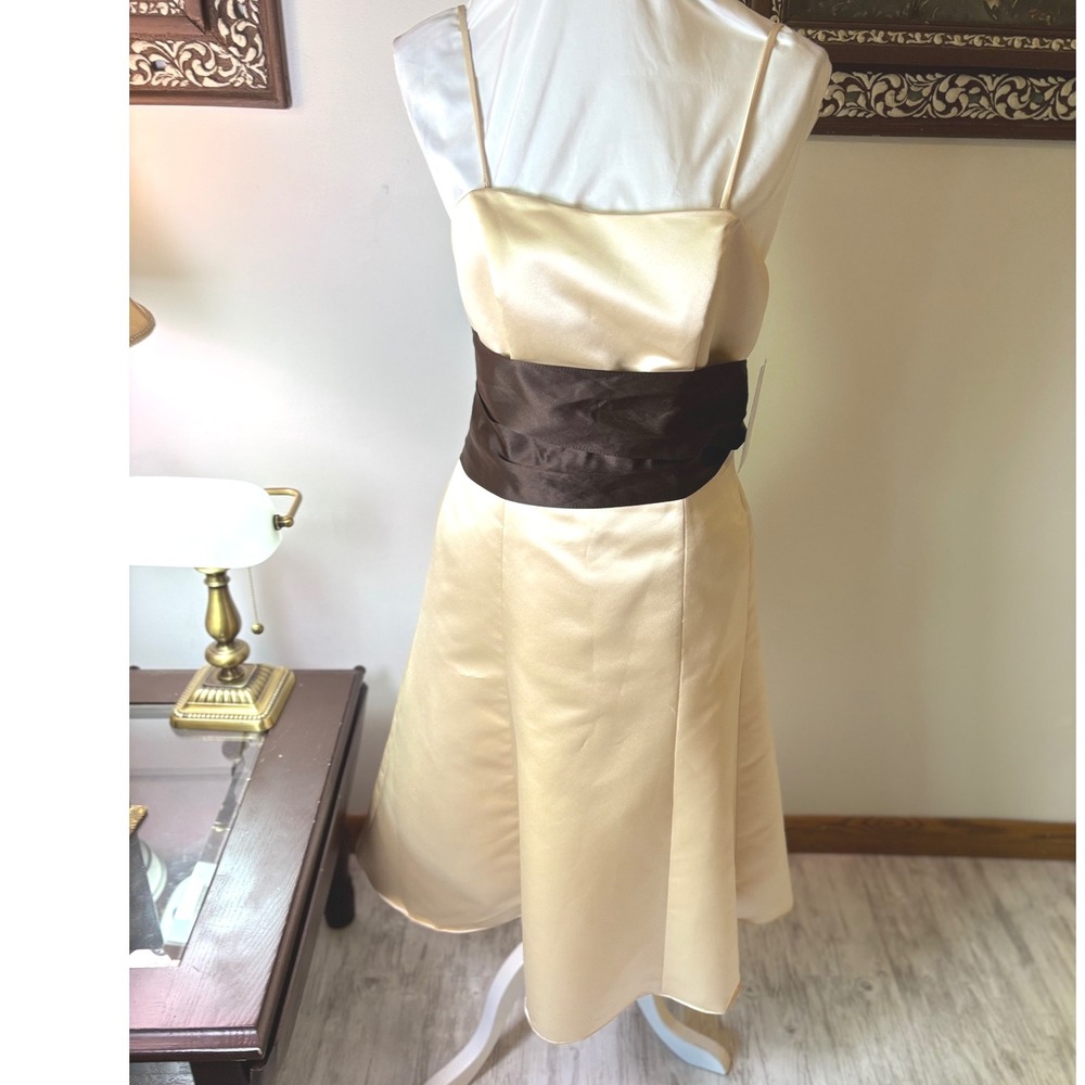 WTOO by Watters & Watters Champagne Formal Dress Brown Sash Sz 6/8 Party Holiday